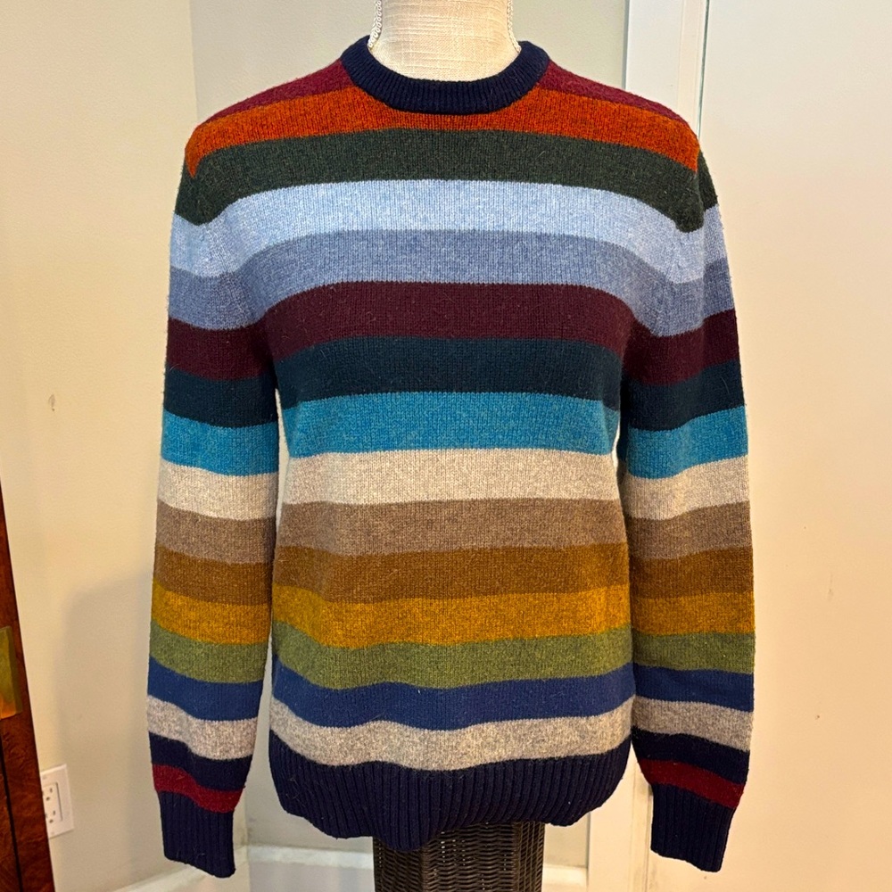 Gap Premium Lambswool Multi-Color Striped Crewneck Sweater - Earth Tones